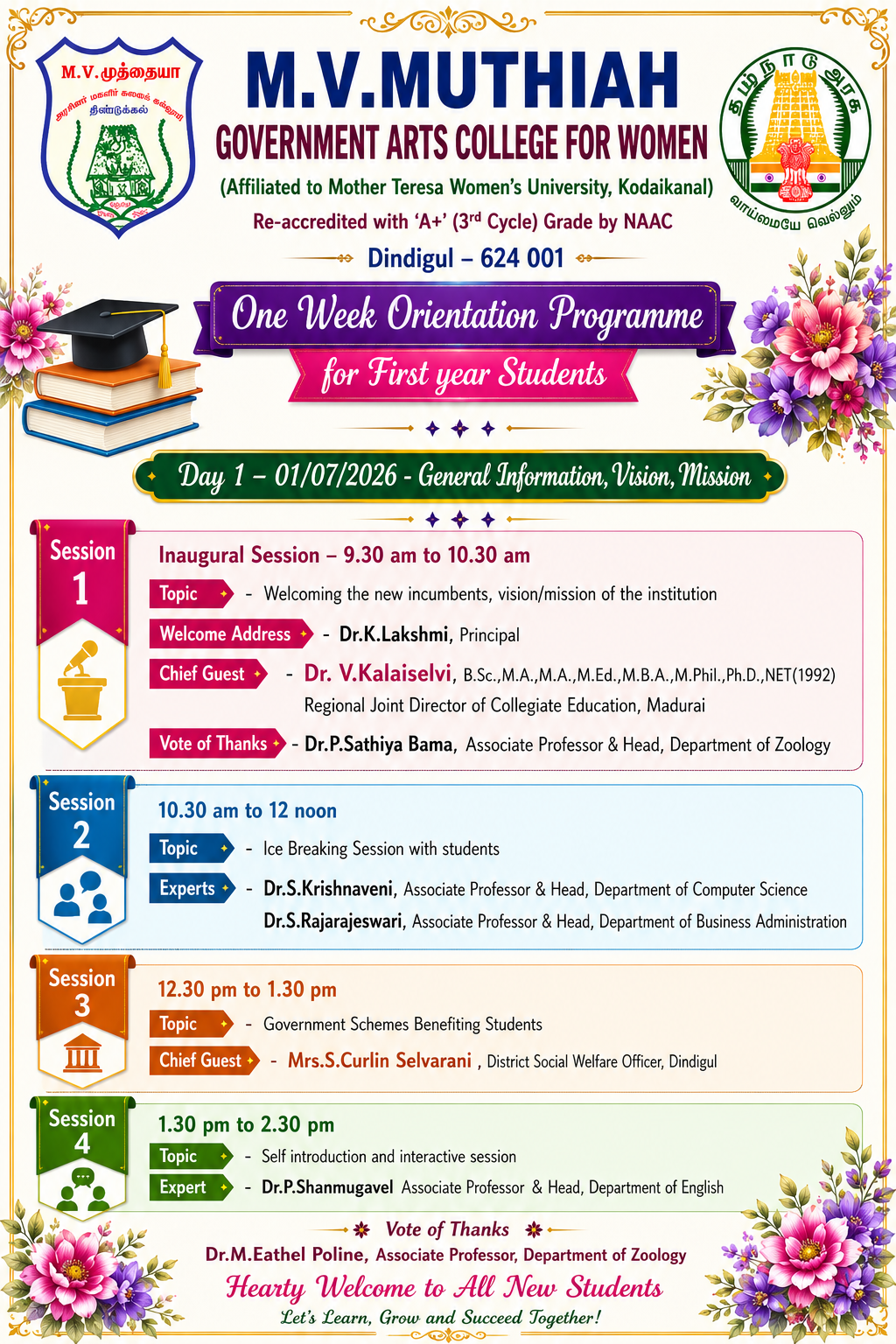 One Week Orientation Programme for First Year Students - Day 1